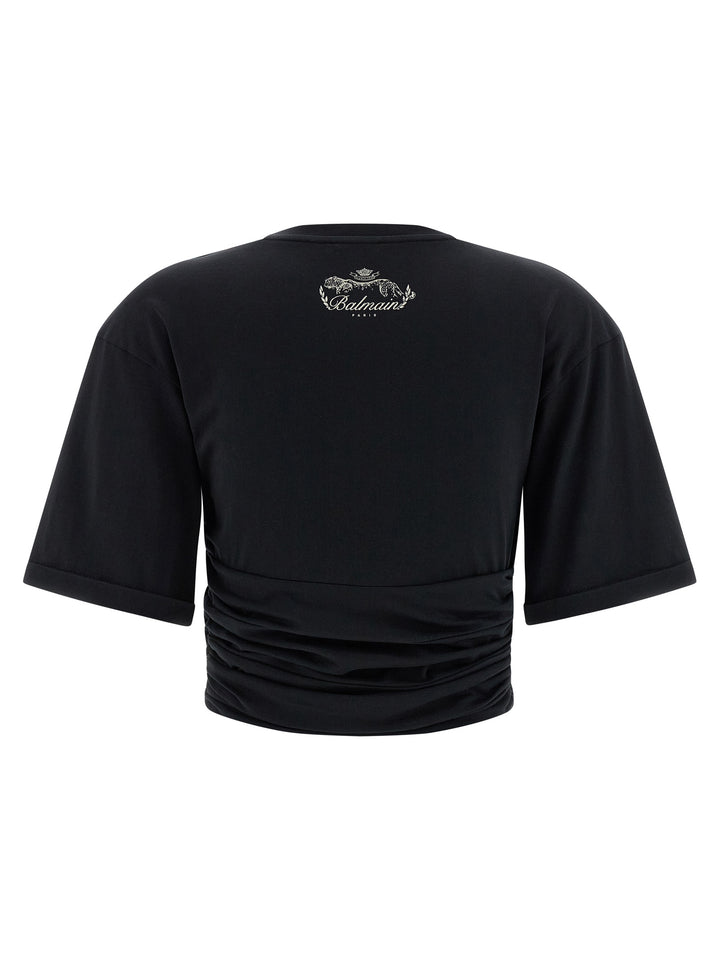 Balmain Knotted Crop T shirt - Nero | 6f86ad0007a30b739b2f366993a1e7f1b13a374d