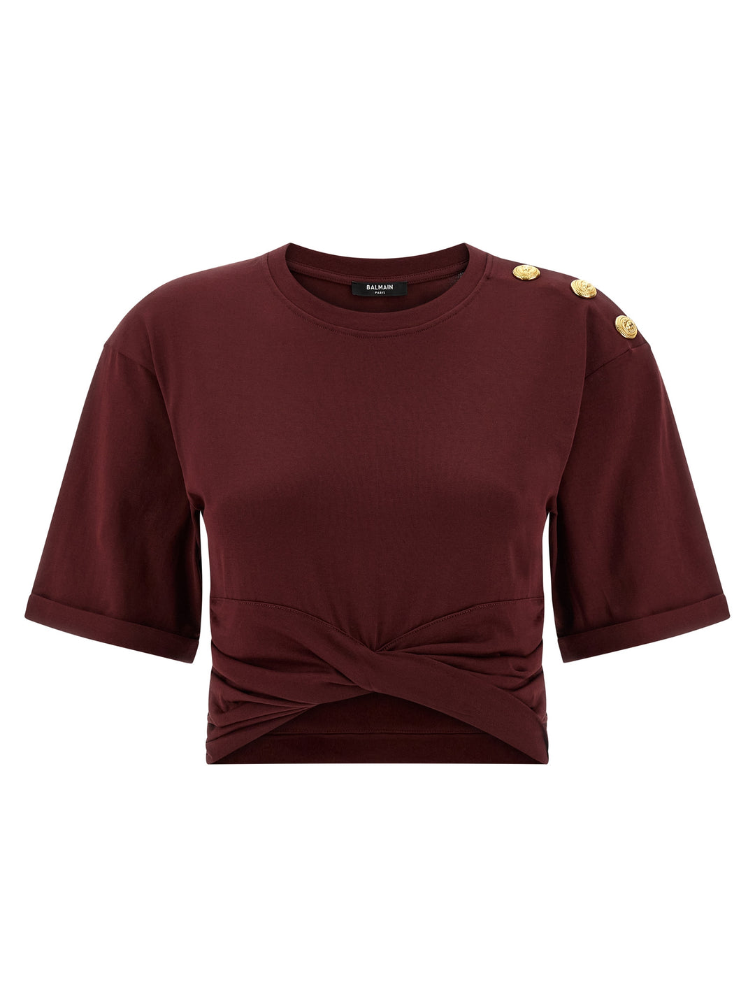 Balmain Knotted Crop T shirt - Bordeaux | d92319f949bd05a53127c314830568cdec4e5a9e