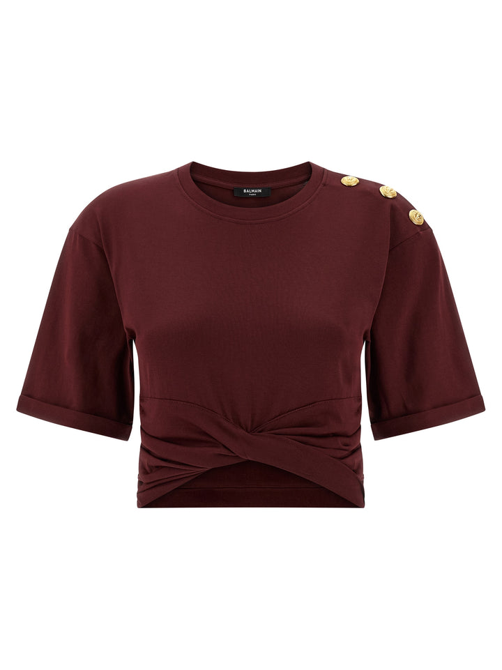 Balmain Knotted Crop T shirt - Bordeaux | d92319f949bd05a53127c314830568cdec4e5a9e