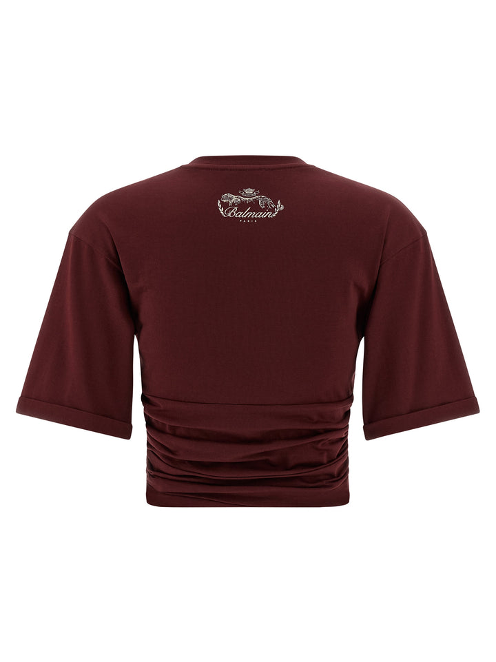 Balmain Knotted Crop T shirt - Bordeaux | 30379c2f1d6873ff778579588d693102cbe21d98