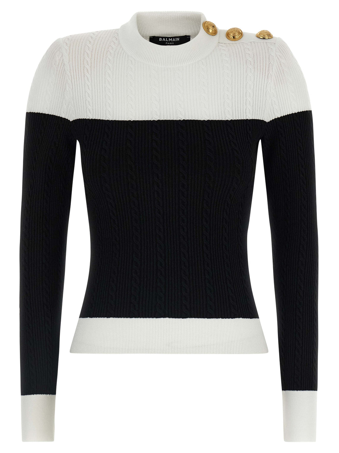 Balmain Maxi Shoulder Top Top - Bianco/Nero | 2de8dbd31a27f524d33fe0abb7f9f58a60fa53a1