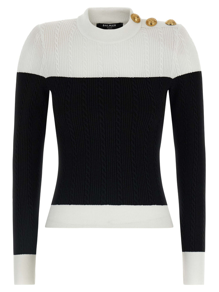 Balmain Maxi Shoulder Top Top - Bianco/Nero | 2de8dbd31a27f524d33fe0abb7f9f58a60fa53a1