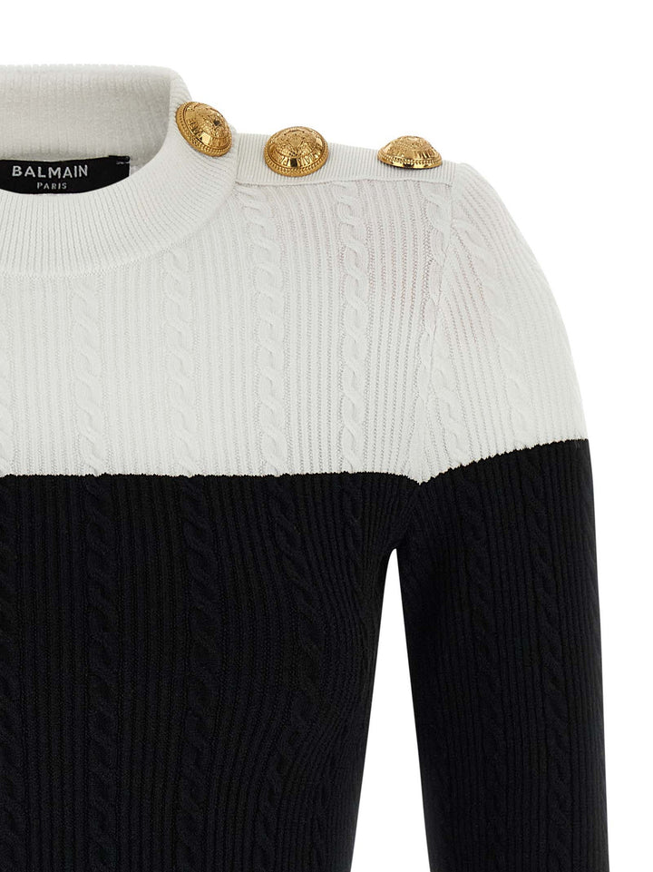 Balmain Maxi Shoulder Top Top - Bianco/Nero | 7da08162394440603fd0483c28707f050448b524