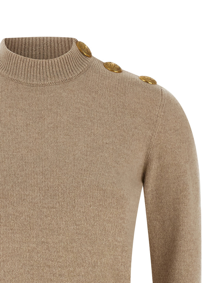 Balmain Eco-Cashmere Button Sweater Maglioni - Beige | fbd0ee8a935ea8701b026dad2653eca04740a06a
