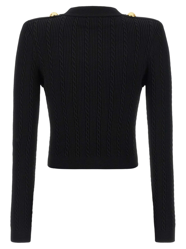 Balmain Twisted Knit Cardigan Maglioni - Nero | 33dd135d690cd7b95f36550a9f687aa1348a48b1