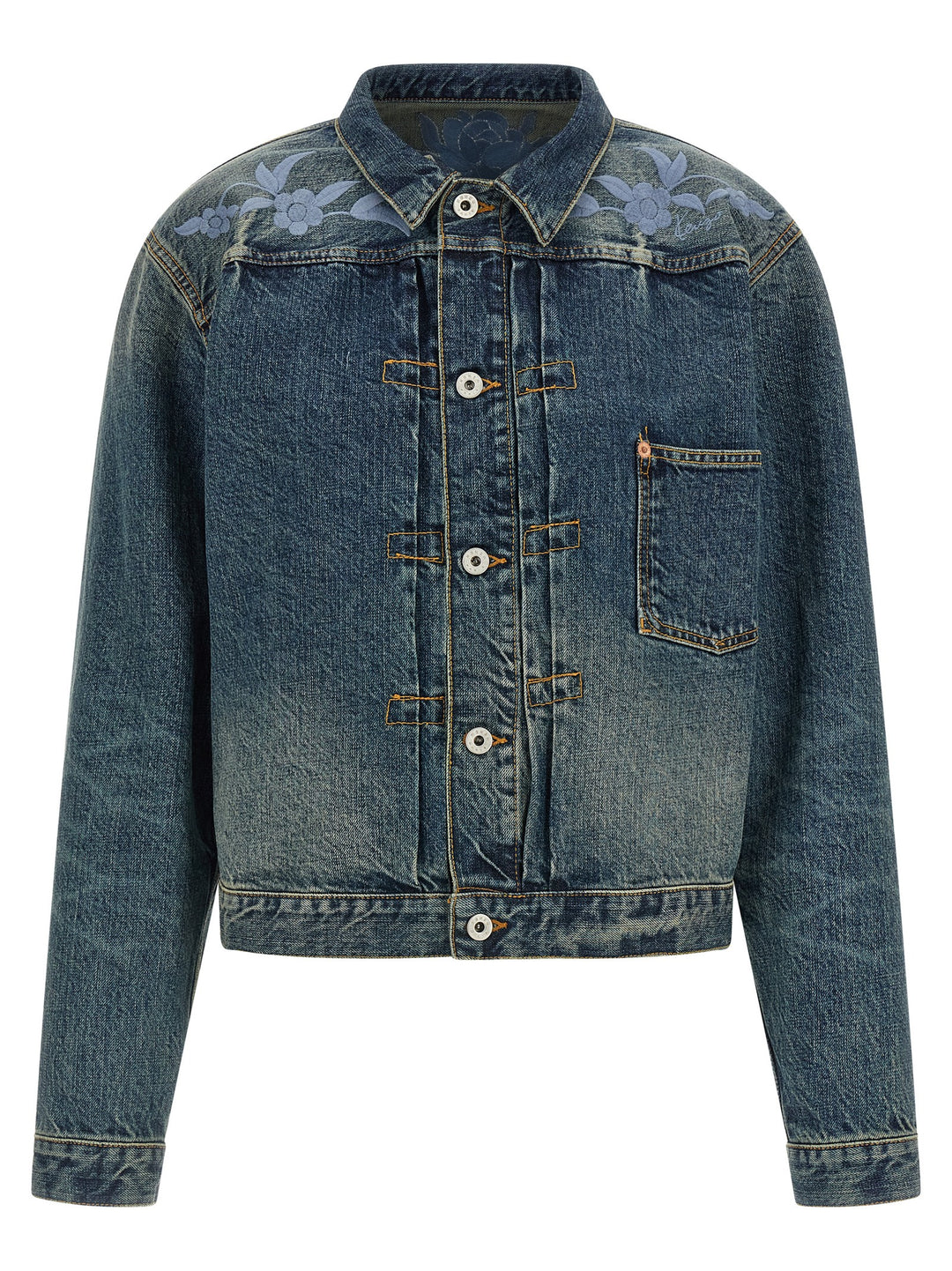 Kenzo Floral Embroidery Denim Jacket Puffer Jackets - Blu | 94166ac58b96c184ebf647f9175d33335bf67eff