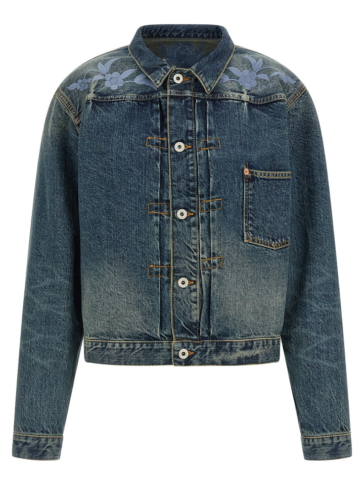 Kenzo Floral Embroidery Denim Jacket Puffer Jackets - Blu | 94166ac58b96c184ebf647f9175d33335bf67eff