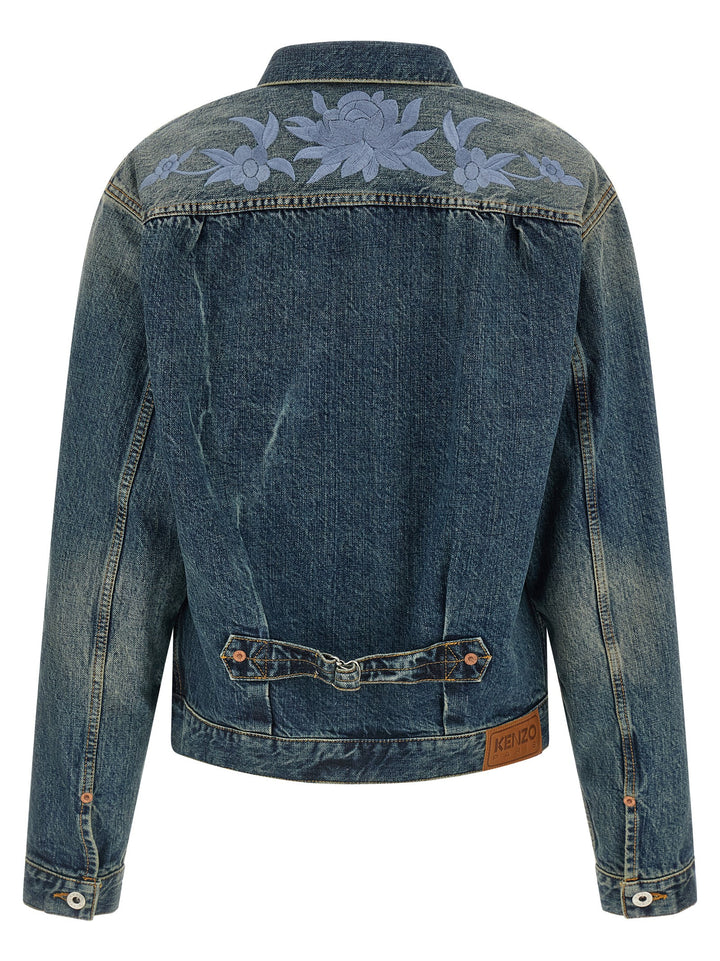 Kenzo Floral Embroidery Denim Jacket Puffer Jackets - Blu | 6cc8f6bf0128a5a4ba78d0e85edafa668d8ef5b1