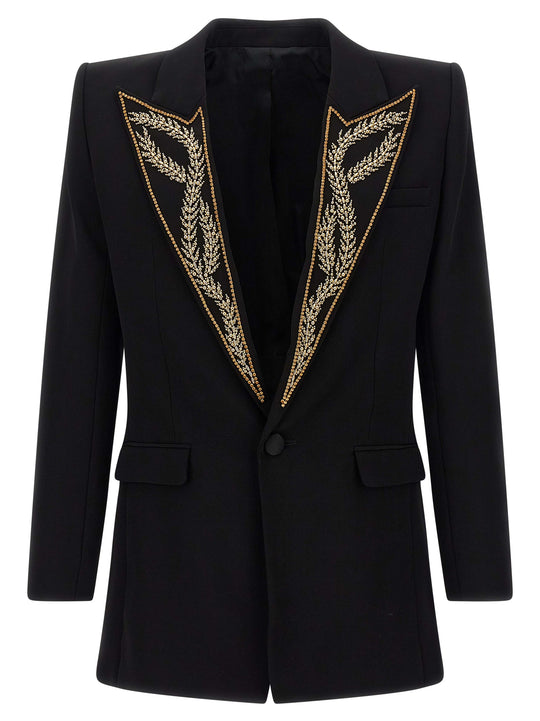 Leaf Embroidery Blazer Nero