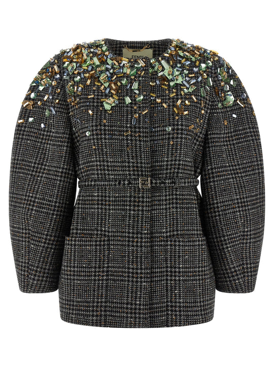 Tweed Jacket Puffer Jackets Grigio