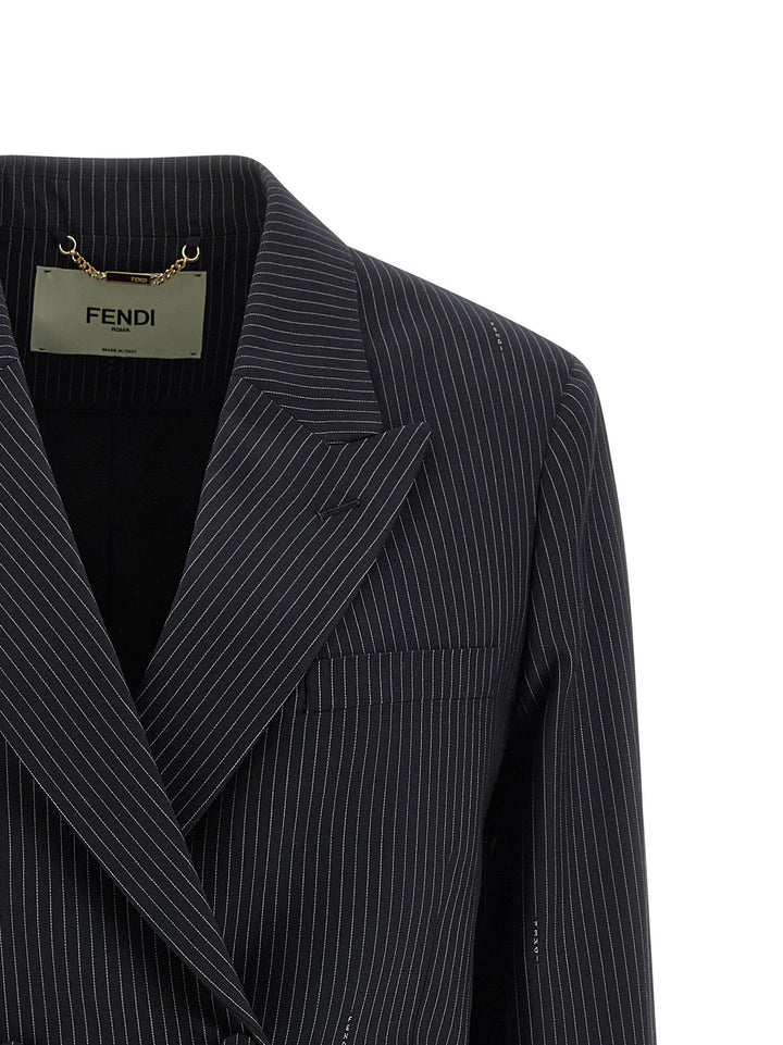 Fendi Pinstripe Wool Blazer BlazerS - Blu | 8845cbbf8fbd6753993c7e0d33c7ca41a2bdef81