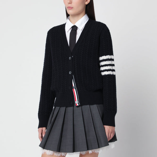 Navy Anchor 4-Bar Cardigan In Wool