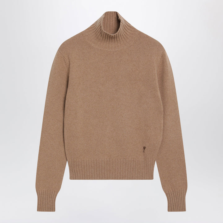 Ami Paris Camel a Collo Alto in Cashmere e Lana