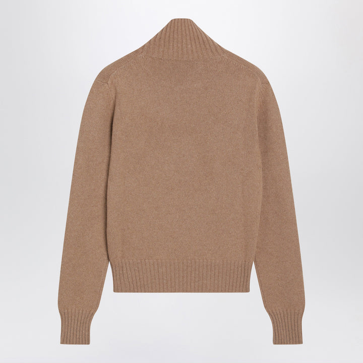 Ami Paris Camel a Collo Alto in Cashmere e Lana
