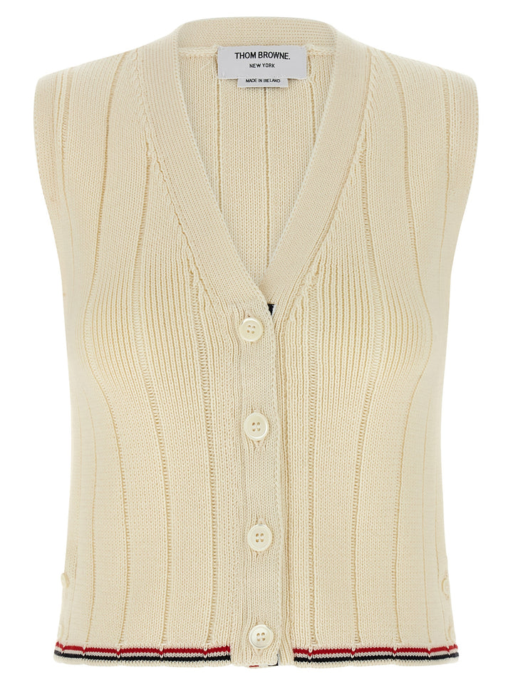 Thom Browne Rwb Intarsia Vest Gilet - Bianco | 73e281567e0c2291a102fcf990b88690d8edaa08