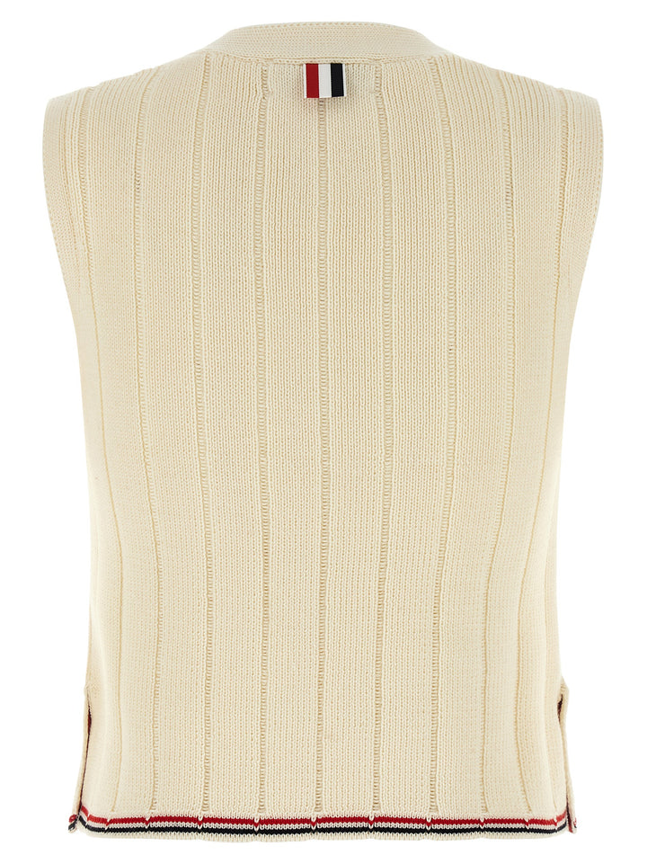 Thom Browne Rwb Intarsia Vest Gilet - Bianco | e2088b49ced5e0a7399ac3ff345426ac1fad8eda