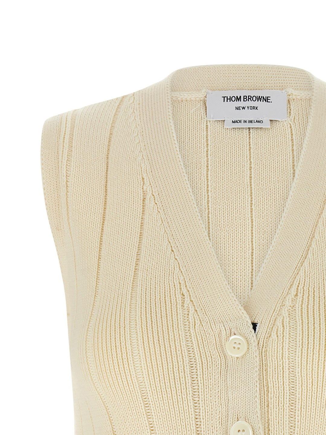 Thom Browne Rwb Intarsia Vest Gilet - Bianco | 9a4c1f6d943838f9140f7b94243fbb0ca62dd10b