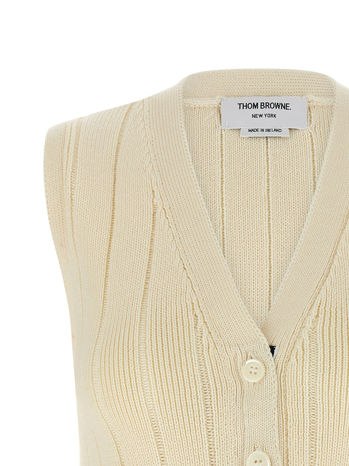 Thom Browne Rwb Intarsia Vest Gilet - Bianco | 9a4c1f6d943838f9140f7b94243fbb0ca62dd10b
