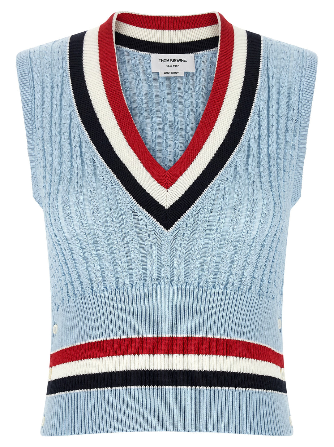 Thom Browne Rwb Gilet - Celeste | f9bebce9576a3be14dfcf57e491b9b1d2411e7f7