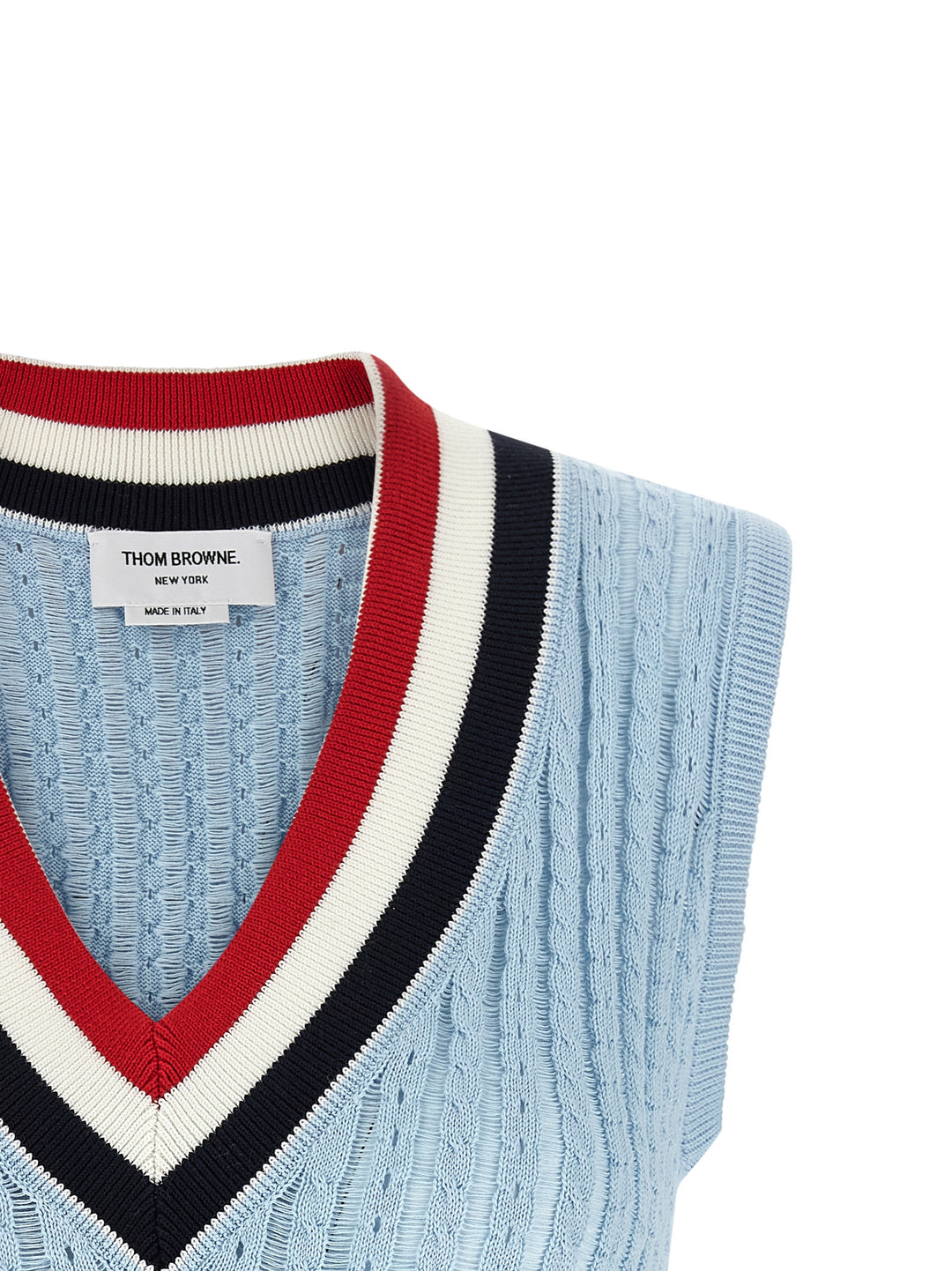 Thom Browne Rwb Gilet - Celeste | d9e5f4f931e9a15a103bfa64b57be14ba7b5943c