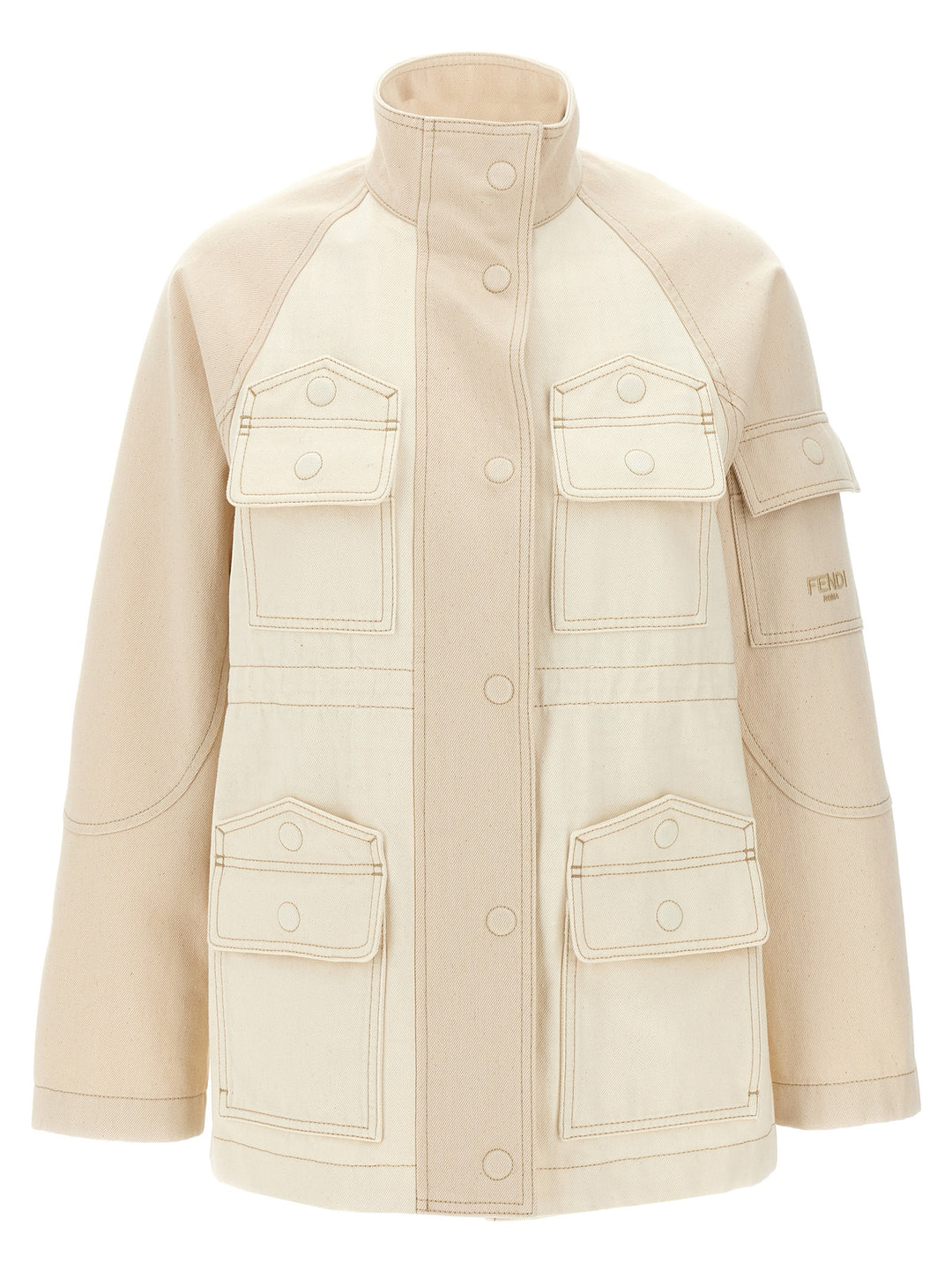 Fendi Denim Parka Puffer Jackets - Beige | 13e7cbbf1e13b308afcabfd6ed8d295b3eee405d