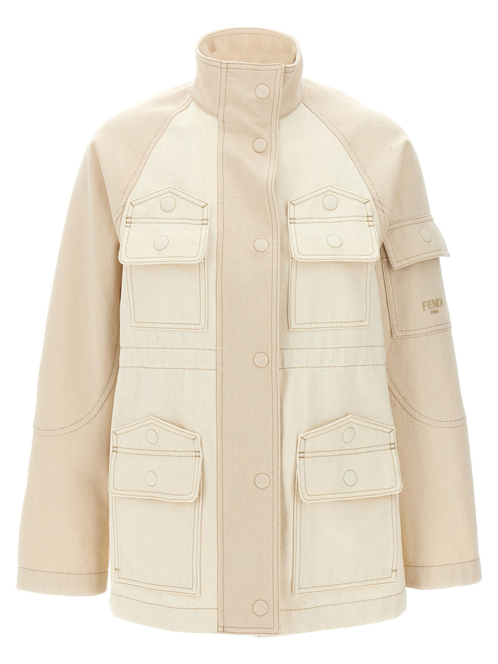 Fendi Denim Parka Puffer Jackets - Beige | 13e7cbbf1e13b308afcabfd6ed8d295b3eee405d