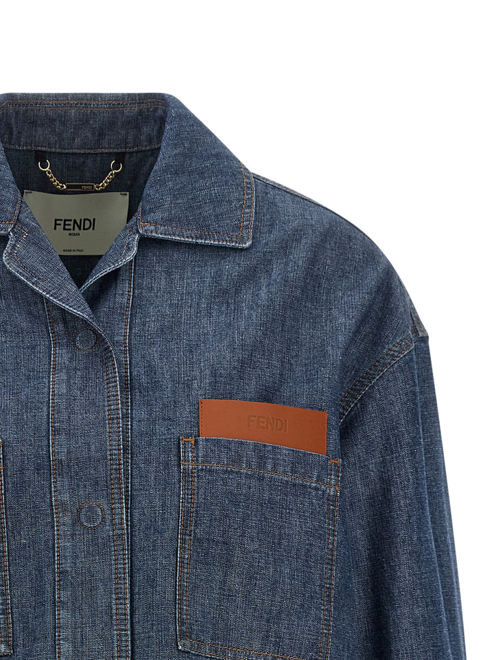 Fendi Chambray Denim Jacket Puffer Jackets - Blu | 80972a8c00a7630241693b82d8c4f5fc4f4ac929