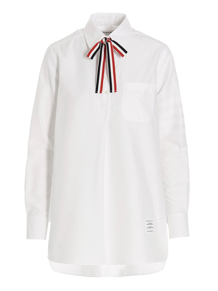 Thom Browne Logo Pussy Bow Blouse Camicie - Bianco | 9ccdaca84bb96197c14e1c7fff968b80b094b4aa
