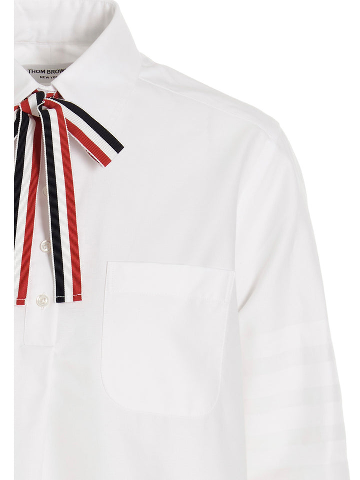 Thom Browne Logo Pussy Bow Blouse Camicie - Bianco | b0dc0de101fb436a91218ff4f779b0e29a40cd06