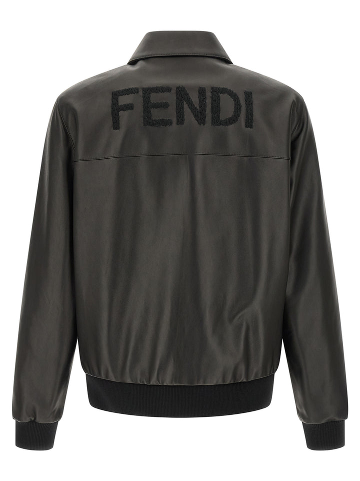 Fendi Leather Blouson Puffer Jackets - Nero | 378ec14714d76308835e38b89f728e1e3ea997fc
