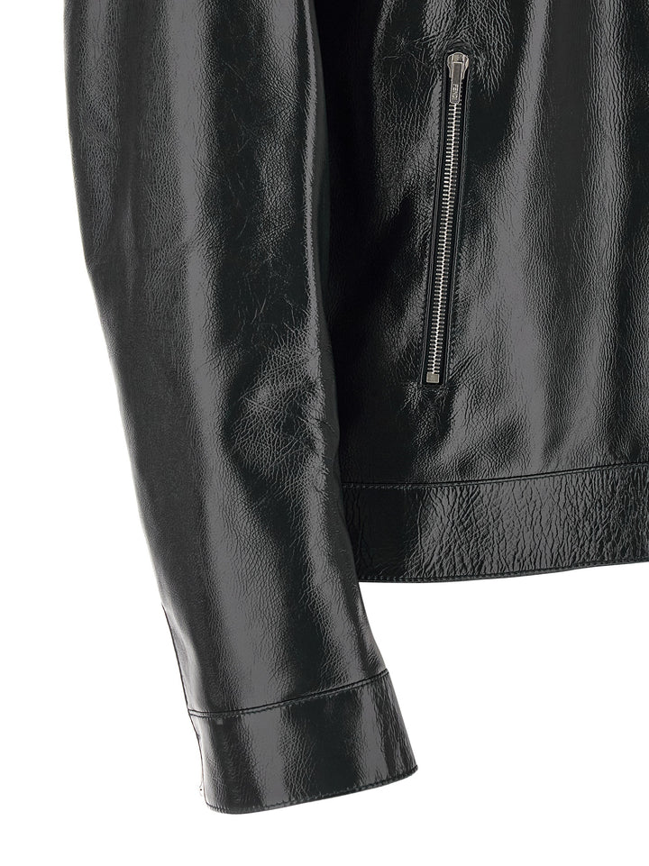 Fendi Lacquered Leather Blouson Puffer Jackets - Blu | 7a71ae86aa1bb277beb6319e063090aeae338c85