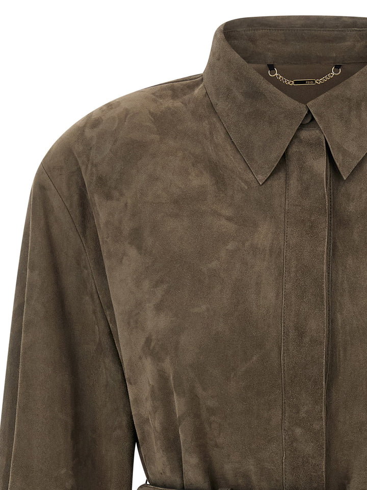 Fendi Suede Shirt Camicie - Grigio | 7d0322f4cb8b181719a3828f1eaa3a3efe744183