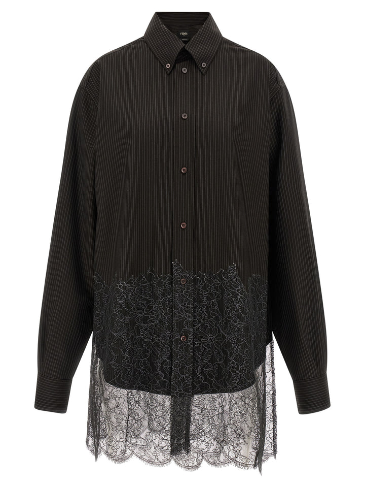 Fendi Wool And Lace Shirt Camicie - Marrone | 0dcdff52f2db47f048edb65ce9eea1c76e724fbb