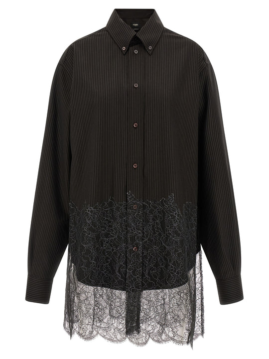 Wool And Lace Shirt Camicie Marrone