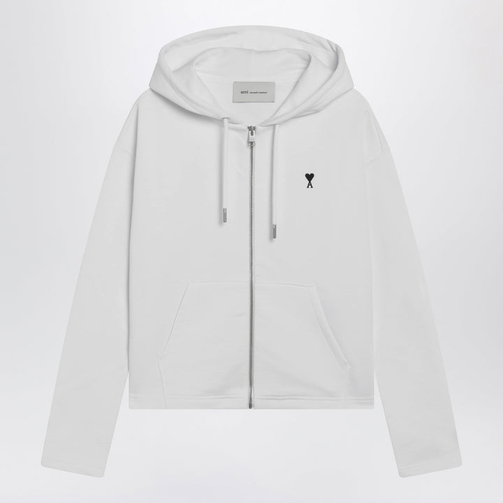 Ami Paris Sudadera con capucha y cremallera Ami De Coeur blanca