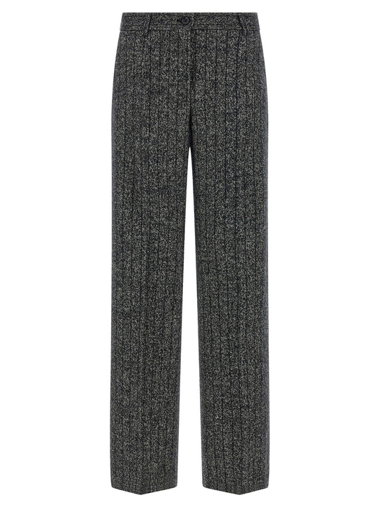 Striped Wool Pantaloni Bianco/Nero
