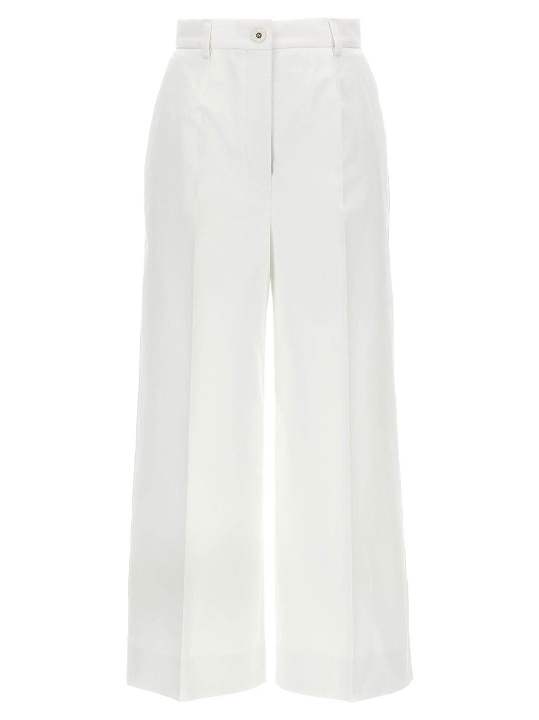 Dolce & Gabbana High Waist Cotton Pantaloni - Bianco | f11599c12adba9f040efa0db1b6861560eafa4ab