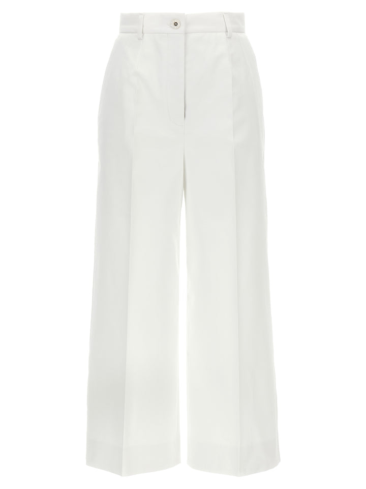 Dolce & Gabbana High Waist Cotton Pantaloni - Bianco | f11599c12adba9f040efa0db1b6861560eafa4ab