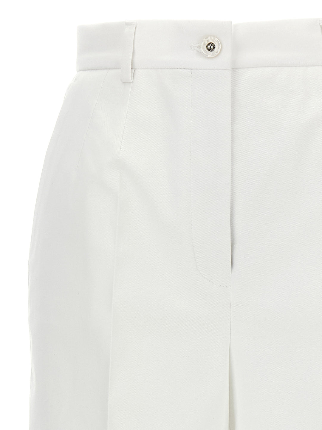 Dolce & Gabbana High Waist Cotton Pantaloni - Bianco | 9db6e94c2dacd736d23932e9be44007ee0fcc508