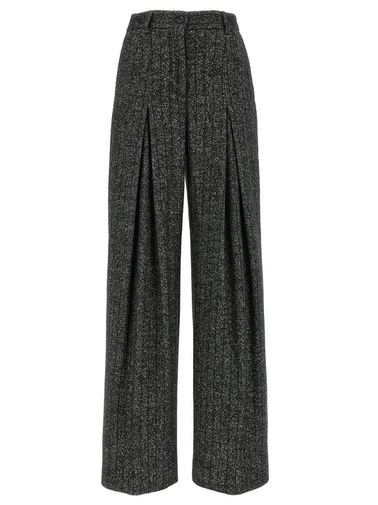 Striped Wool Pantaloni Bianco/Nero