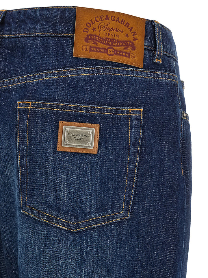Dolce & Gabbana Stretched Pleated Trompe L'oeil Jeans - Blu | 0bc37ea87fd4c66f00f47faf64ba4693def6e110