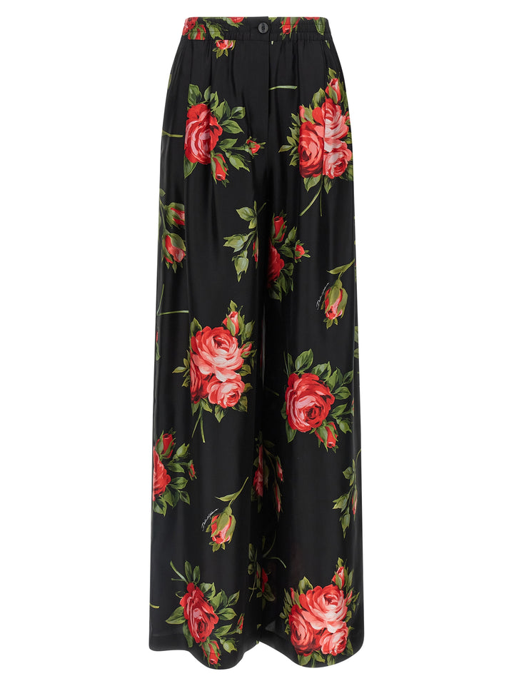 Dolce & Gabbana Bouquet Rose Pantaloni - Nero | 1329e9562fad2d62898e752f36928bc8c3ef0ea7