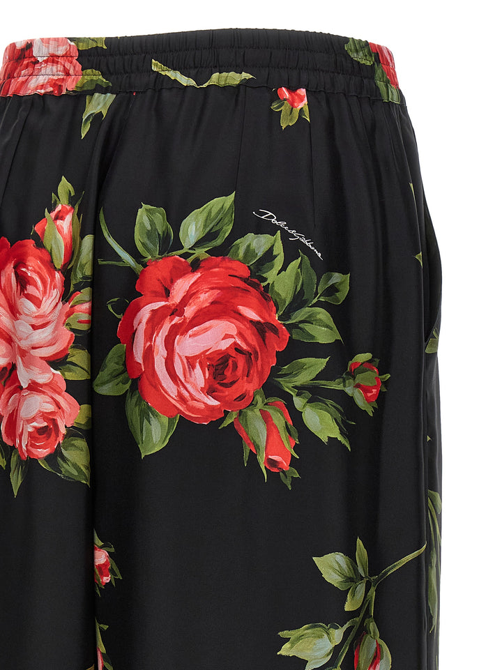 Dolce & Gabbana Bouquet Rose Pantaloni - Nero | 923ebdffeaf457d4576645c40566dad1db6a9432