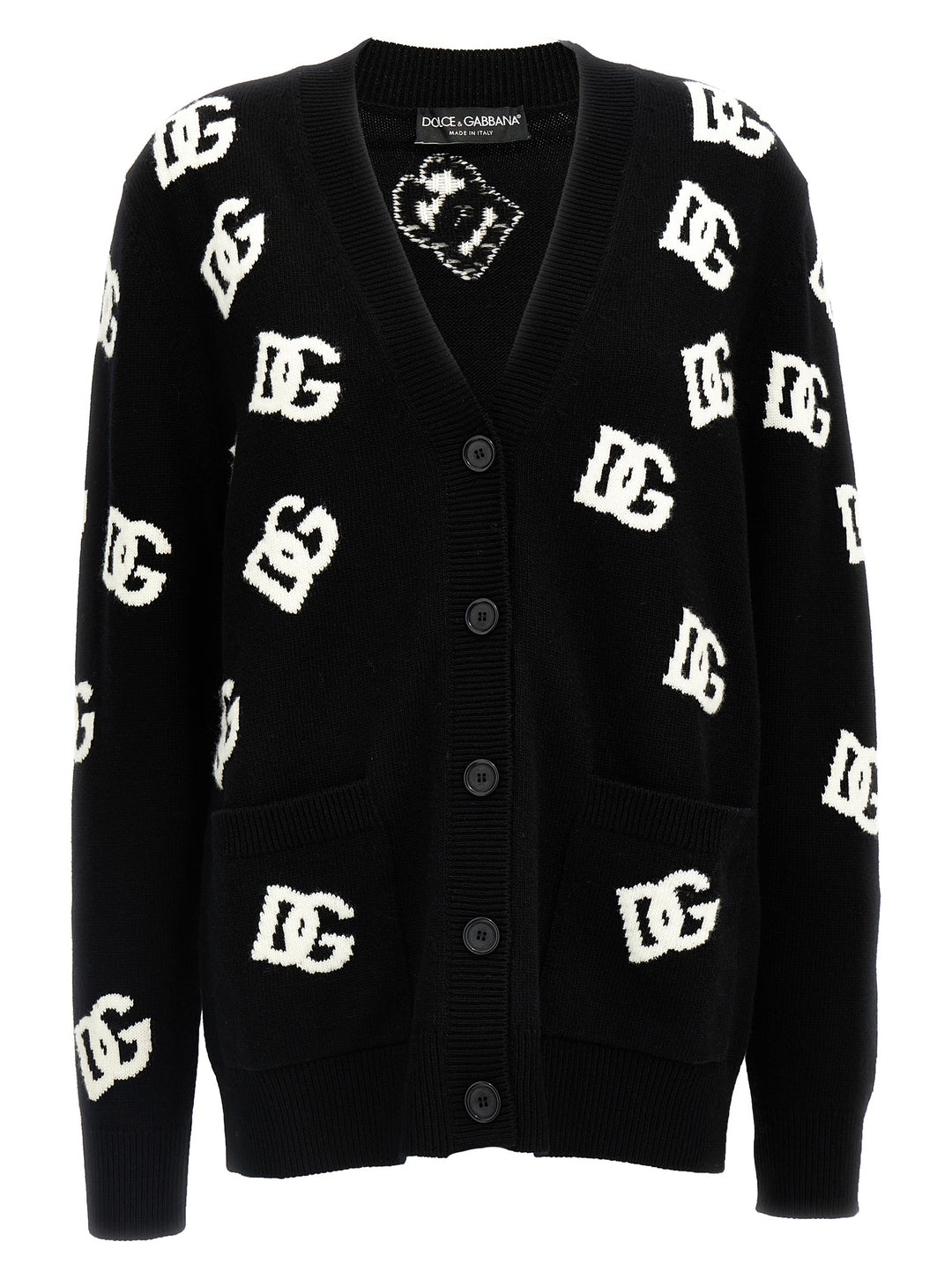 Dolce & Gabbana Jacquard Logo Cardigan Maglioni - Bianco/Nero | bea5cc1fd025605ecbb74febd3165b44a44ad771
