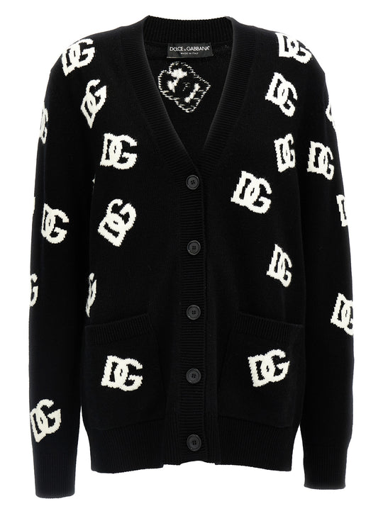 Jacquard Logo Cardigan Maglioni Bianco/Nero