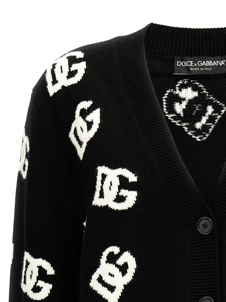Dolce & Gabbana Jacquard Logo Cardigan Maglioni - Bianco/Nero | ebf47e10a8fff5f3436824d9abfb6db2866ec502