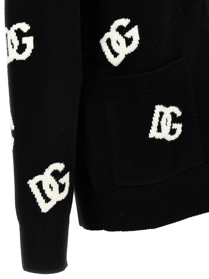 Dolce & Gabbana Jacquard Logo Cardigan Maglioni - Bianco/Nero | 869c4797d649579e79a398a4b7ef8ea7257d6c67