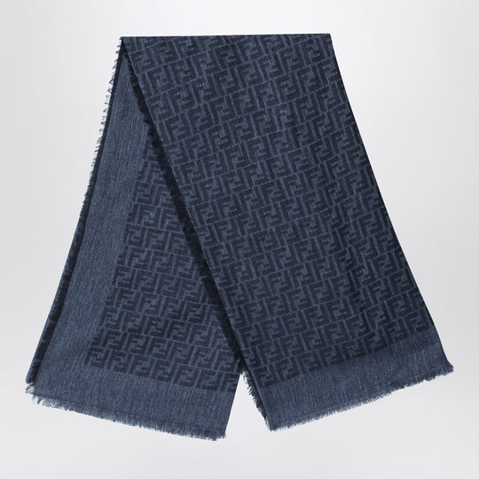 Blue And Black Ff Cotton And Wool Shawl