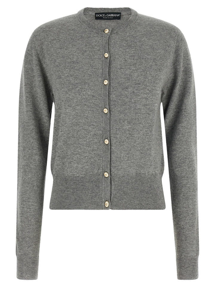 Dolce & Gabbana Logo Buttons Cardigan Maglioni - Grigio | 11a07359b8170db3f735125934253bb79acdd231