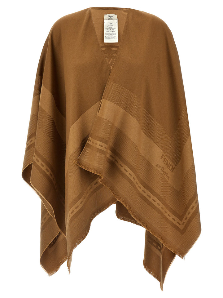 Fendi Jacquard Poncho Mantelle - Marrone | f173456d50f37b6e8861ec1d8da22ea3ee448e41